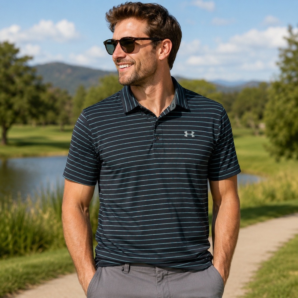 Under Armour Mens Size XL Playoff Polo Shirt Striped HeatGear Stretch Golf Work